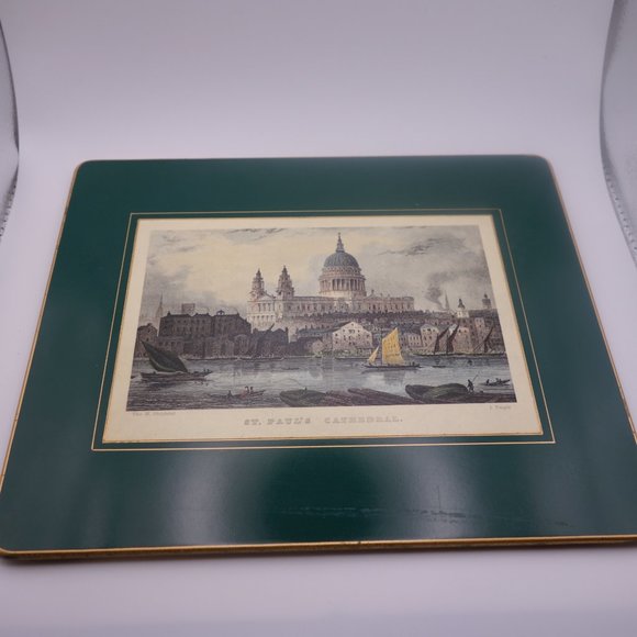 Set of Four(4) Vintage Lady Clare Green with Gold Border Place Mats - Picture 6 of 16